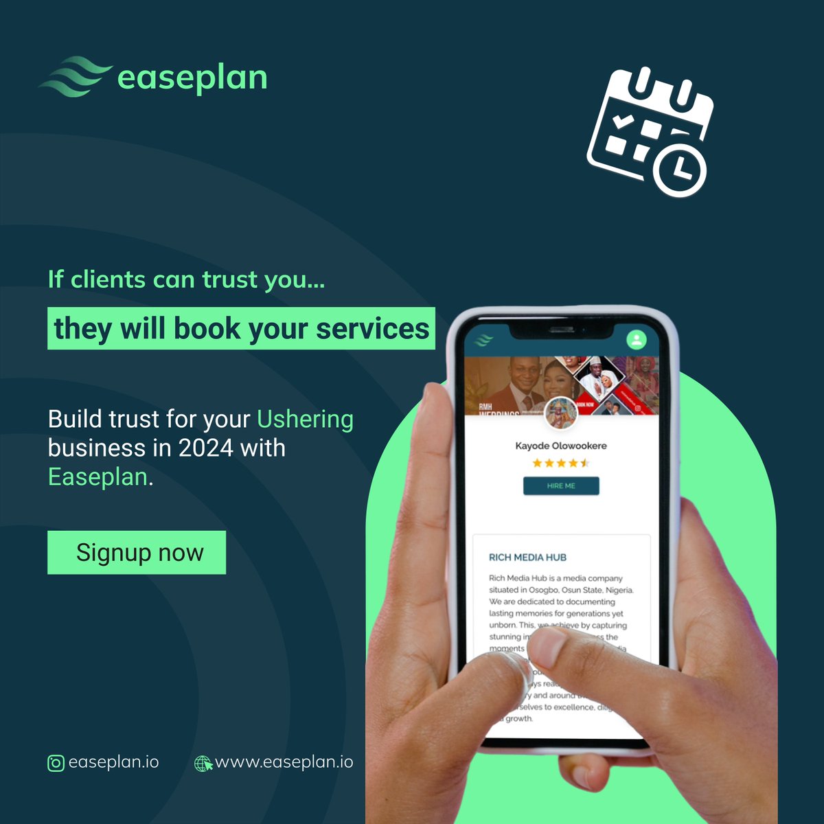 easeplan_team's tweet photo. If you can get your clients to trust your services, they will book you. Get your dream clients to start trusting you today with Easeplan..

Link in my bio

#easeplan #weddingsinportharcourt
#weddingsinph #weddingsinlagos #weddingsinabuja #weddingsofinstagram #weddingsinrivers https://t.co/oTR62n3dgo
