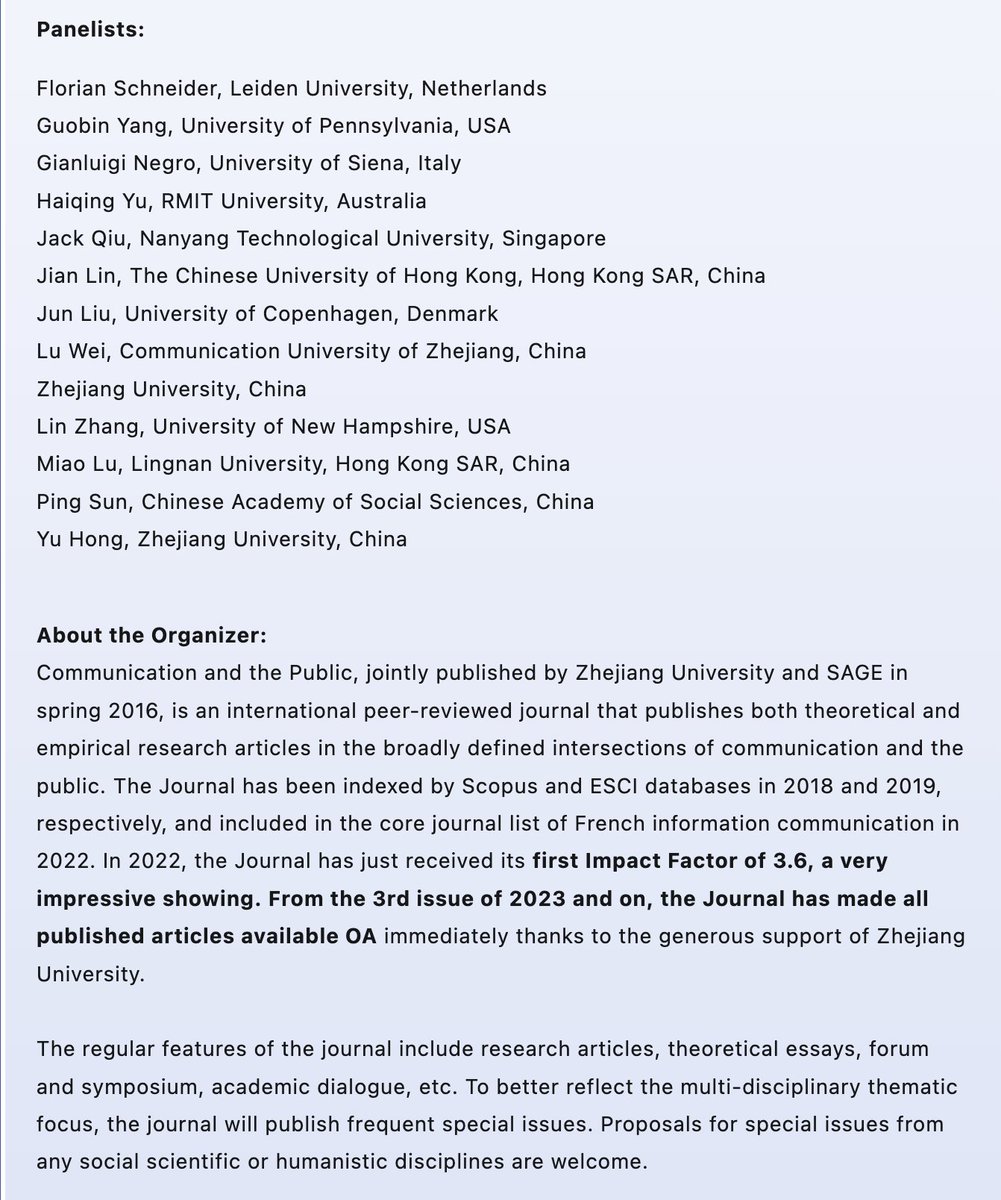 #CAP will attend to #ICA24 in Australia! @icahdq 
Our #interdivisional Roundtable's topic will be '30 Years of the Chinese Internet and Beyond'!
@sfsic @ZhaoAlexHuang @antlinjian
@fenlin_jennifer
@yhuangchristine
@Yangguobin Thanks to sponsors: @ICA_CAT @ICA_PD @ICAPopular