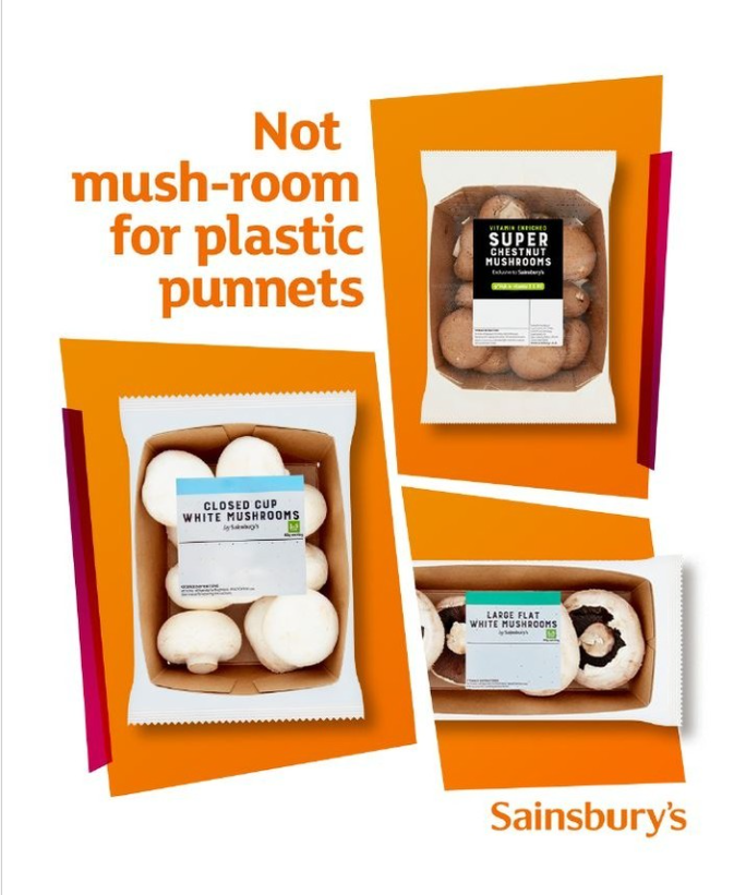 Not mush-room for plastic punnets! <a href="/sainsburys/">Sainsbury's</a> is the first UK retailer to change all their own-brand mushroom punnets from plastic to cardboard, saving over 775 tonnes of plastic annually! instagram.com/p/C1_9pGCsUbH/…