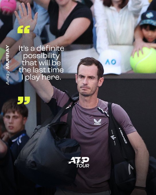 Quote graphic of Andy Murray waving goodbye to the Melbourne crowd with the text, "It's a definite possibility that will be the last time I play here."