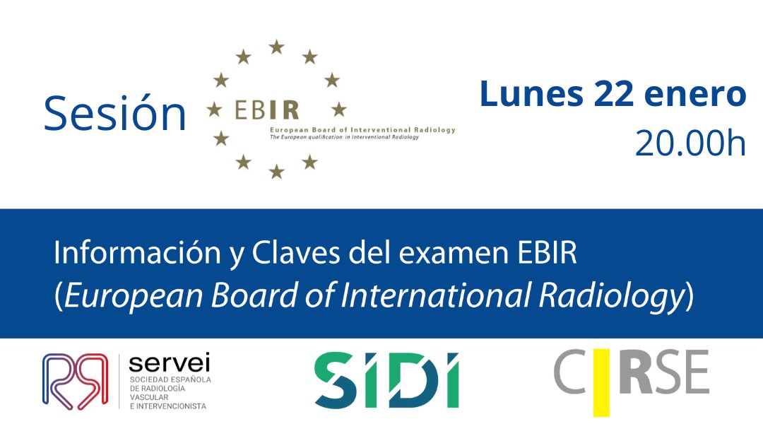 SERVEISoc's tweet photo. Los embajadores EBIR, la Dra. Jimena González (SERVEI) y el Dr. Eduardo Eyheremendy (SIDI), junto con CIRSE, ofrecerán un webinar interactivo e informativo en español sobre el #examenEBIR.

Registro al webinar⬇️
https://t.co/D2fbhhSoBV

¡Os esperamos!

#RadiologíaIntervencionista https://t.co/CfNxEA2PAt