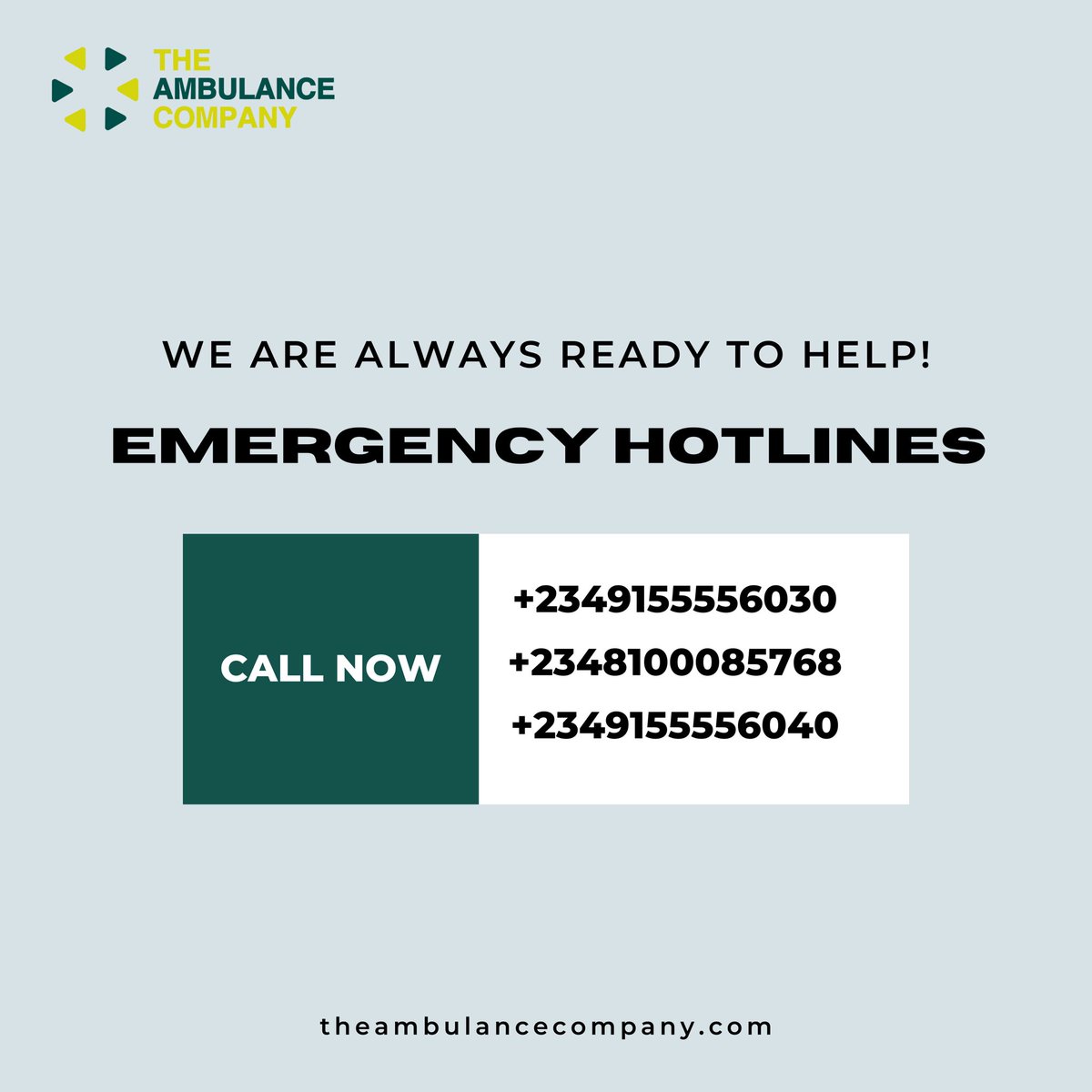 Theambcompany's tweet photo. Lagos witnesses a high number of road accidents daily.
Take precaution by following this safety guide before getting on the road and while on the road.

Also, stay one step ahead by saving our emergency hotlines incase of any accidents.

#ambco #emergencymedicalservice https://t.co/ulEosOyxlk