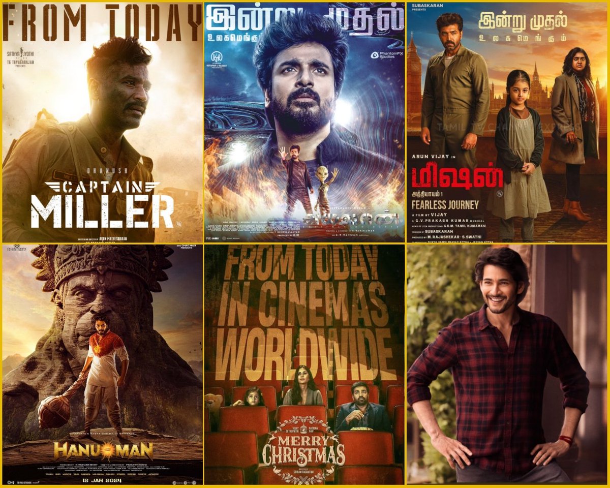 Done with all Pongal Release.. 😴😴😴
#CaptainMilIer - ⭐⭐⭐⭐/5
#Ayalaan - ⭐⭐⭐/5 
#GunturKaaram - ⭐⭐½/5 
 #MissionPart1 - ⭐⭐⭐/5 
#MarryChristmas - ⭐⭐⭐½/5
#HanuMan - ⭐⭐⭐½/5