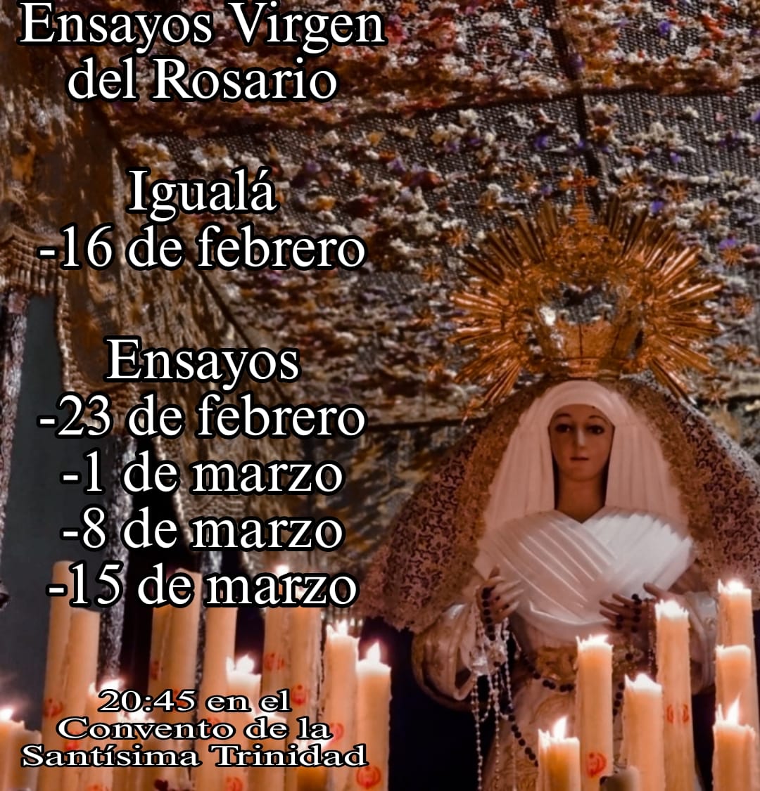 🔴⚪ COMUNICADO OFICIAL

IGUALÁ MARIA STMA DEL ROSARIO
16 DE FEBRERO - 20:45
IGLESIA CONVENTUAL DE LA SANTÍSIMA TRINIDAD
