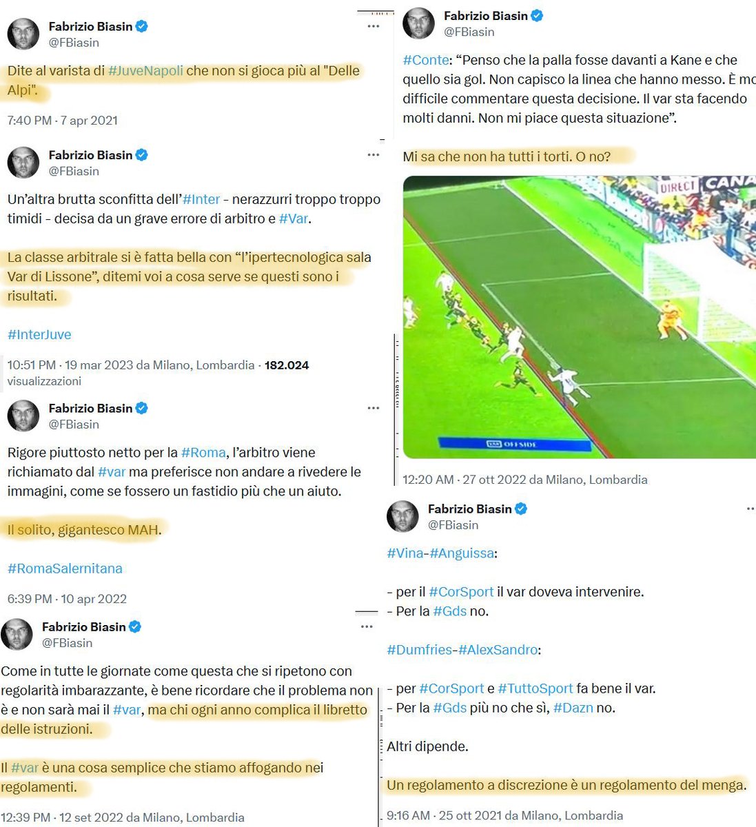 Quando #Biasin non era esattamente così buonista e qualche critica la muoveva a #Var ed #arbitri. Ho un piccolo ricordo di un prete, di tanti anni fa, che a noi bambini, amava ripetere: Fate ciò che vi dico, ma non fate ciò che faccio. Un mito. 😎
#Coerenza