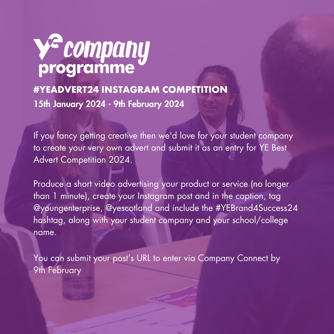YE_Scotland's tweet photo. Participating in our #CompanyProgramme or #TeamProgramme?
To be in with the chance of winning £100 for your company, take part in our #YEADVERT24 comp over on Instagram.
Find out more within your #CompanyConnect account. https://t.co/9f7WKeiYxu