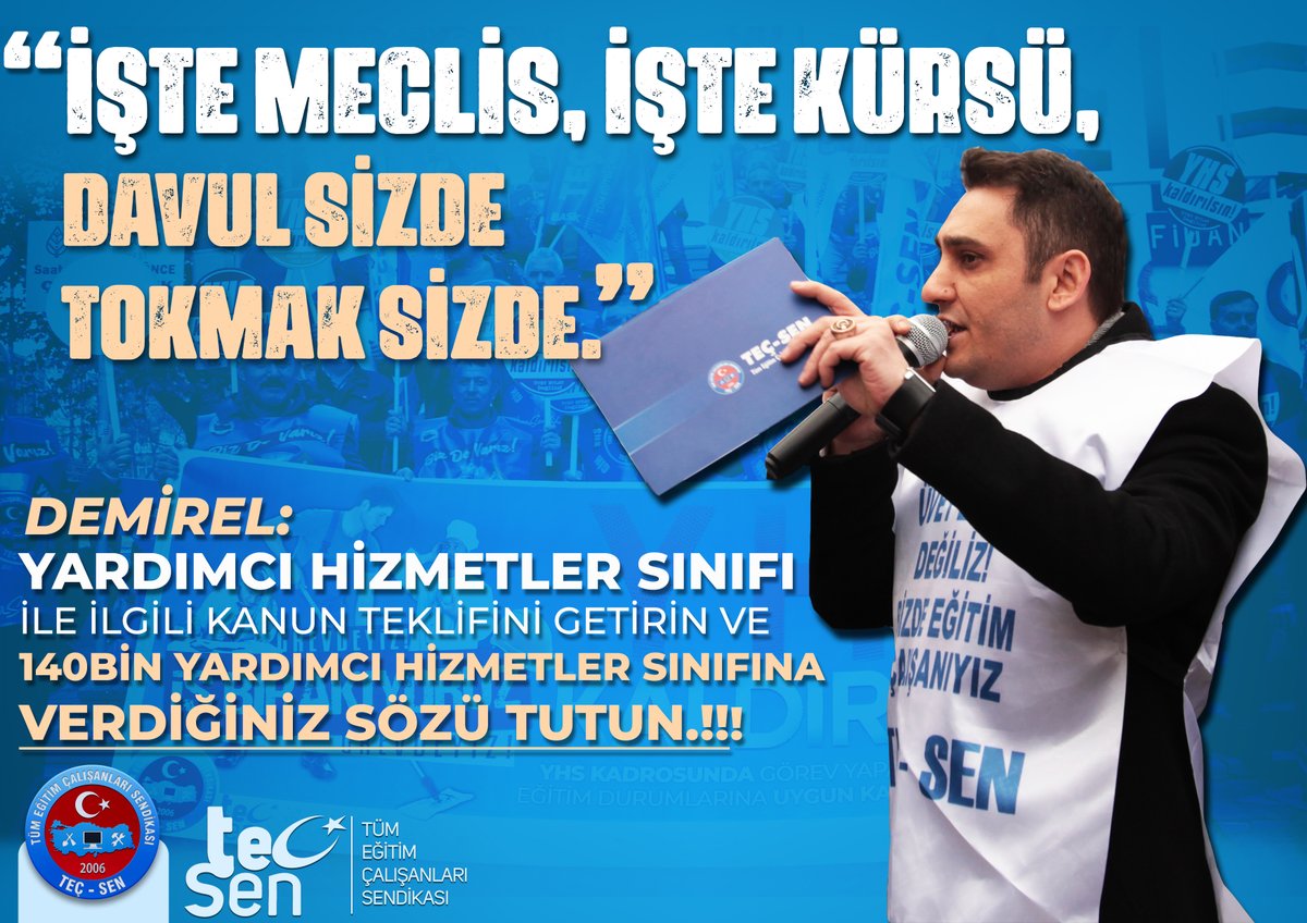 tecsen's tweet photo. 140.000 YARDIMCI HİZMETLER SINIFI PERSONELİ MÜJDE BEKLİYOR!

Kamuda Görev Yapan 140.000 Yardımcı Hizmetler Sınıfının Acısı, Feryadı, İstek ve Talepleri Uzun Zamandır Siyasetinde Gündemindedir.  Siyasi Partilerin Vaadleri ve Sözleri Kamuoyunun Bilgisindedir.

Ancak Hala YHS Sorunu Ötelenmekte, Çözüm İçin Umut Bağlanan Siyasi Partiler Sözlerini Tutmakta Gecikmektedir. Seçim Öncesi Verilen Sözlerin Tutulması, Siyaset Kurumuna Olan Güveni Artıracağı Gibi Tersi Bir Durum İse Güven Kaybına Neden Olacağı Açıktır.

14 Mayıs 2023 Cumhurbaşkanlığı ve Milletvekili Seçimlerinden Önce Yardımcı Hizmetler Sınıfının Kaldırılması ve Eğitim Durumlarına Uygun Kadrolara Atanması İle İlgili Söz Veren Cumhuriyet Halk Partisi, Milliyetçi Hareket Partisi, Yeniden Refah Partisi, İyi Parti, Gelecek Partisi, Deva Partisi, Demokrat Parti Başta Olmak Üzere Mecliste Bulunan Tüm Siyasi Parti Genel Başkanlarına Ve Milletvekillerine Sesleniyoruz.

İşte Meclis, İşte Kürsü, Davul Sizde Tokmak Sizde… Türkiye Büyük Millet Meclisine Yardımcı Hizmetler Sınıfının Kaldırılması İle İlgili Kanun Teklifini Getirin Ve 140bin Yardımcı Hizmetler Sınıfına Verdiğiniz Sözünüzü Tutun.

#yhs #YardimcıHizmetlerSınıfı #teçsen
@rprefahpartisi
@TBMMresmi
@MHP_Bilgi
@herkesicinCHP
@iyiparti
@devapartisi
@GelecekPartiTR
@_DemokratParti
@Akparti