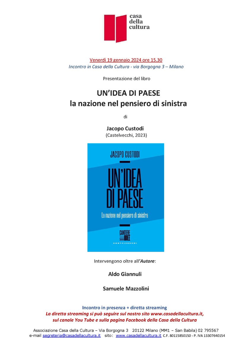 Venerdì alle 15.30 avrò il piacere di presentare il libro alla @C_dellaCultura di Milano insieme a due persone che stimo molto, @mazzuele e @AldoGiannuli. Si preannuncia una bella discussione👇 @CastelvecchiEd @IdeeCantiere