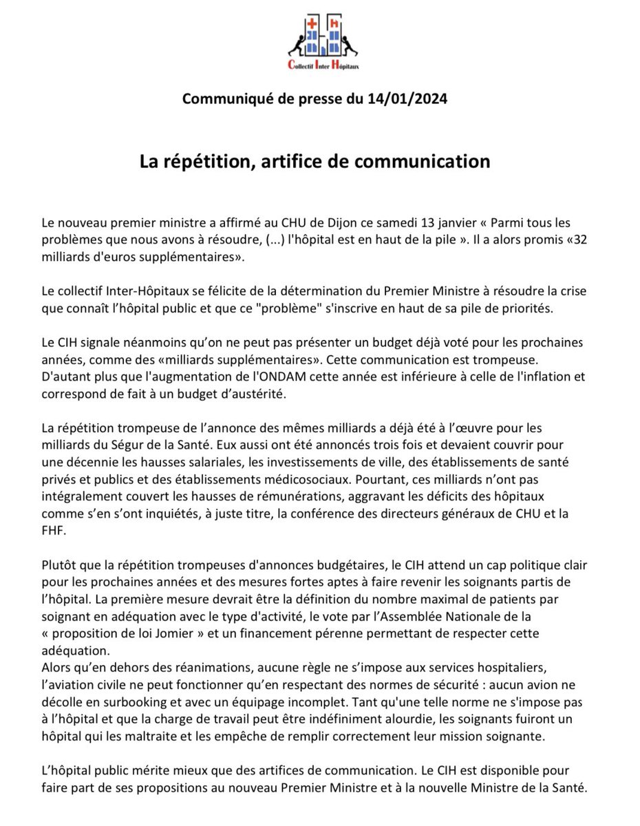 CollectInterHop's tweet image. Communiqué de presse du @CollectInterHop : « La répétition, artifice de communication ! »