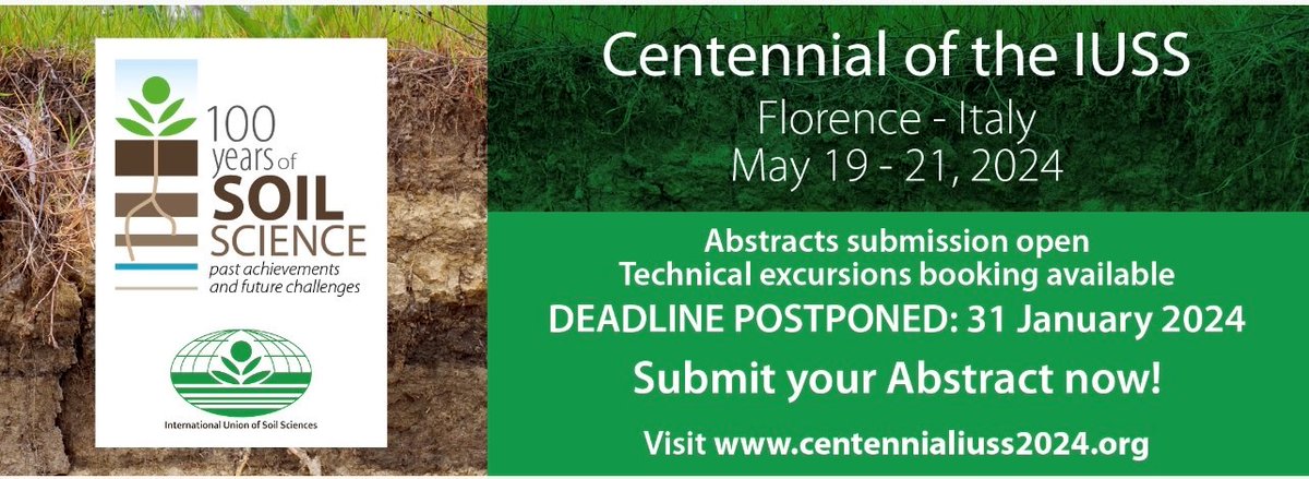 SuoloSISS's tweet photo. Centennial news ๐ท
Due to great demand the deadlines for the abstract call and the grant application have been postponed, do not forget to make a note! #centennialoftheiuss #abstractcall #callforgrants #newdeadline #insoilwestrust #iuss https://t.co/9jpXQfD3r9