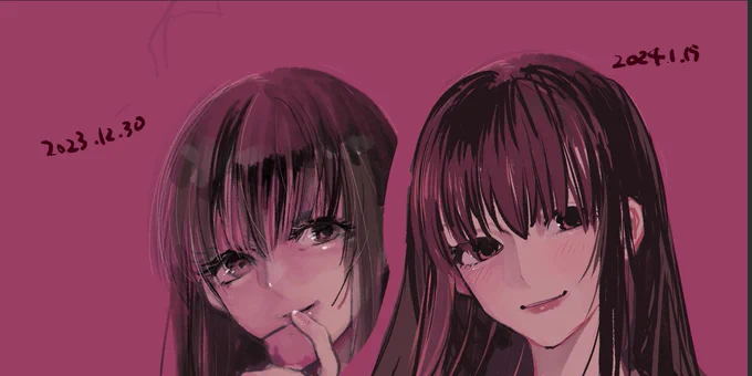 去年から全力で当たってた仕事が一旦片付いたので放置してた絵をやろうと思ったら年末年始tiktokばっか見てたせいか明らかに自我を失った絵柄になってる 絵の描き方忘れた 