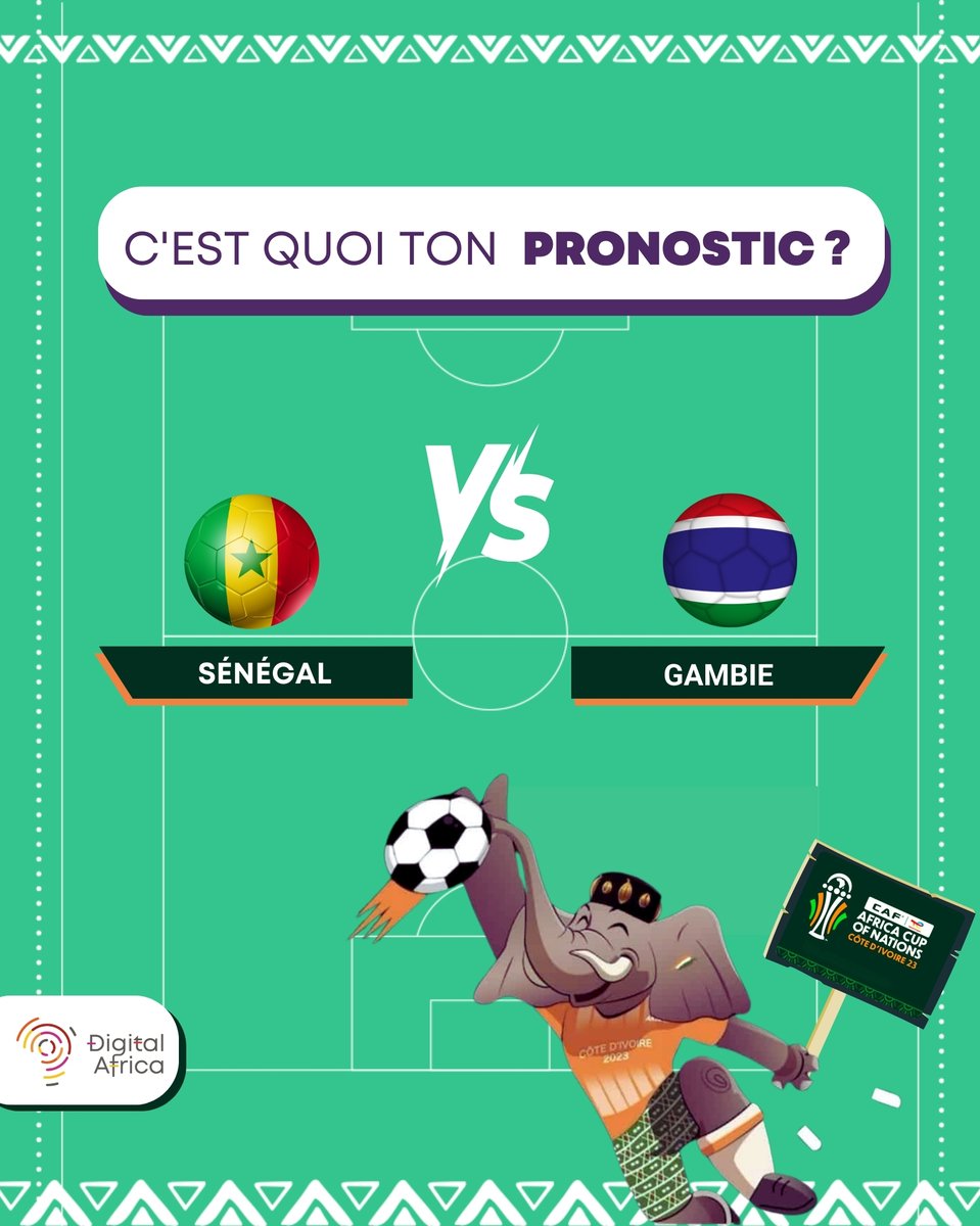DigitalAfrica__'s tweet photo. 🏆⚽ Le duel des voisins, c’est aujourd’hui ! #Senegal 🇸🇳 vs #Gambie 🇬🇲 Quels sont vos pronostics ?
Vous aspirez à une carrière dans la tech ? Découvrez nos formations et candidatez dès maintenant👉 https://t.co/atKnbCUmDe 🚀 #Talent4Startups #AFCON2023 #ScoreYourFuture #TL221 https://t.co/6LxHvgs1Px