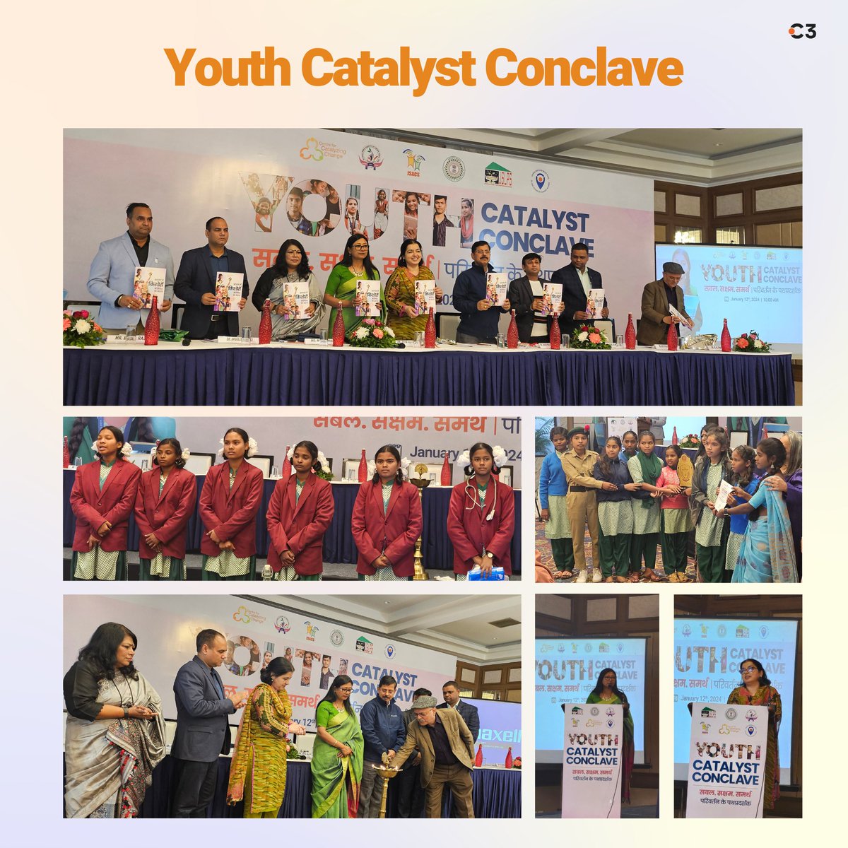 c3_india's tweet photo. When we invest in young people, we invest in a healthier, more confident, and gender-equitable world for all.

To commemorate #NationalYouthDay 2024, C3 hosted the Youth Catalyst Conclave in Ranchi, Jharkhand - celebrating Jharkhand’s journey of adolescent empowerment over the past two decades, highlighting both the gains and areas of further investment around adolescent well-being in the state. The conclave also amplified the inspiring stories of young people from various districts in Jharkhand.

Rajya Sabha member @maji_mahua highlighted the importance youth-centered programming, while Dr @ZoyaAliRizvi, Deputy Commissioner (Nutrition), Ministry of Health and Welfare, spoke about the need for adolescent mental health support.

For over 18 years, C3 has worked with young people in Jharkhand to bolster their agency, life skills, and wellbeing, while ensuring they stay in school and delay marriage. The conclave showcased the on-ground change our work has catalyzed, and the government initiatives that have facilitated this change.

.
#youth #youthempowerment #youngpeople #adolescenthealth #mentalhealth #schools #youthleaders #youthday