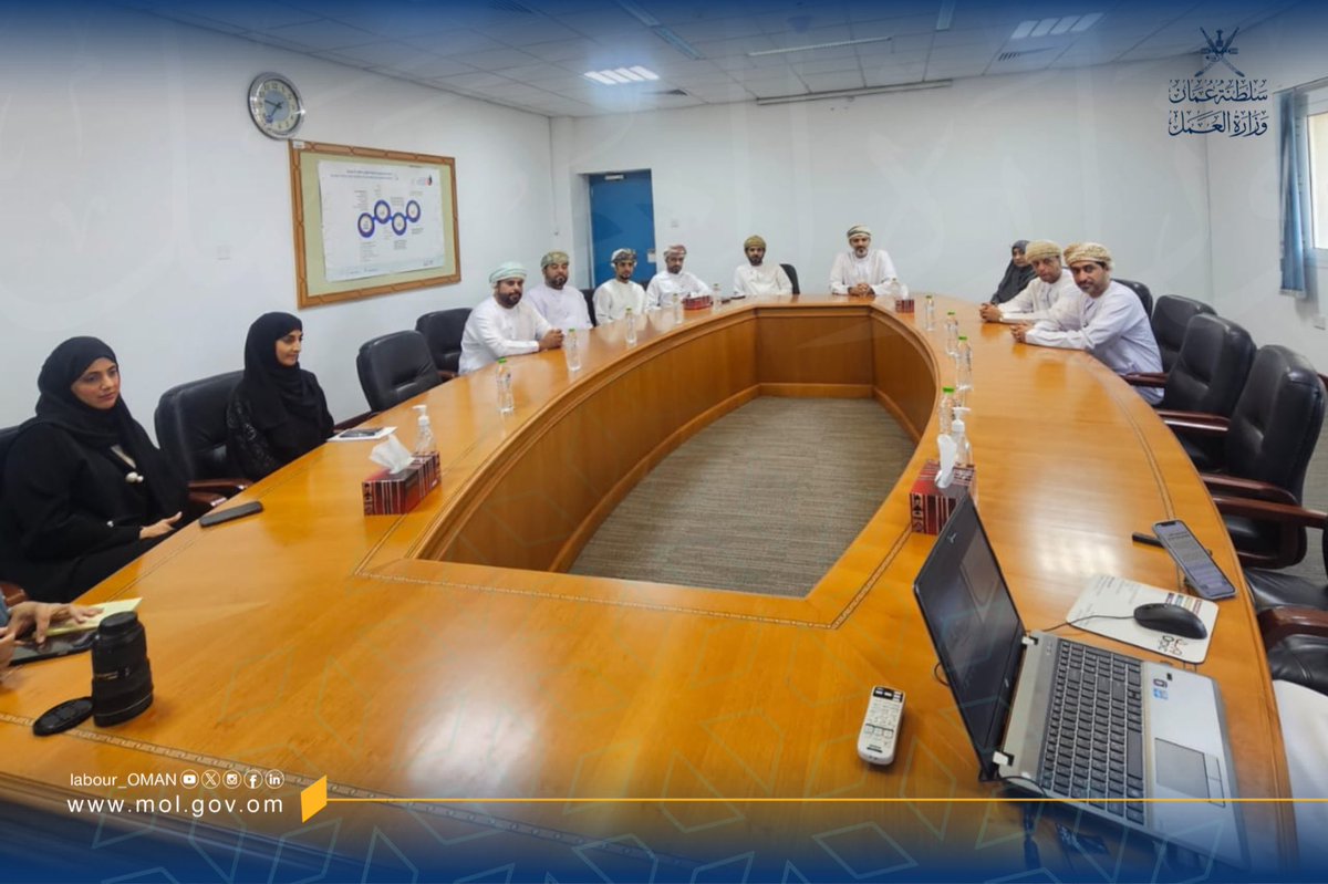 Labour_OMAN's tweet photo. قامت #وزارة_العمل ممثلة بالمديرية العامة للعمل بمحافظة شمال الباطنة @BatinahN_gov بزيارة لجامعة التقنية والعلوم التطبيقية_ شناص @UTAS_Shinas ، حيث تم مناقشة التعاون والتنسيق بين المديرية والجامعة في مجال تدريب الكوادر البشرية، والاتفاق على تقديم محاضرات توعوية وتثقيفية لطلبة الجامعة للتعريف بقانون العمل.