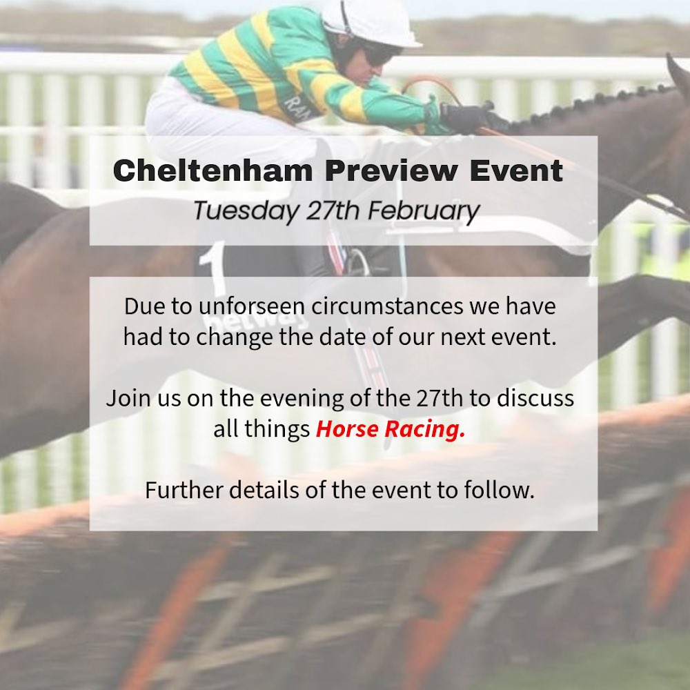 ‼️ 𝐏𝐥𝐞𝐚𝐬𝐞 𝐧𝐨𝐭𝐞 𝐭𝐡𝐞 𝐝𝐚𝐭𝐞 𝐜𝐡𝐚𝐧𝐠𝐞‼️

Looking forward to seeing you all on 27th February for our first event of 2024

#networkingworks #horseracing
