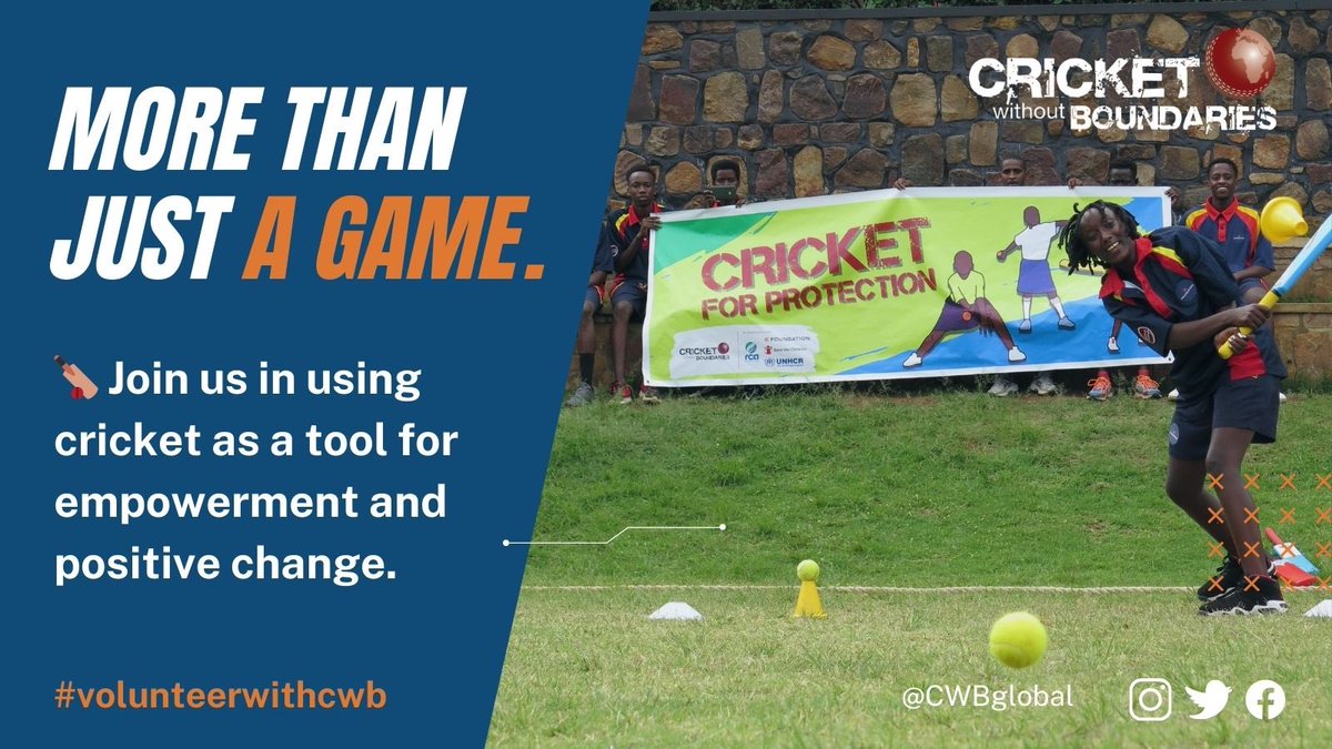 Join Cricket Without Boundaries and be a catalyst for change! Volunteer for a transformative 2-week Sport for Development project in Rwanda, Uganda, Kenya or Nepal. For more information visit: cricketwithoutboundaries.com/index.php/vol
#crickettwitter #volunteerwithcwb