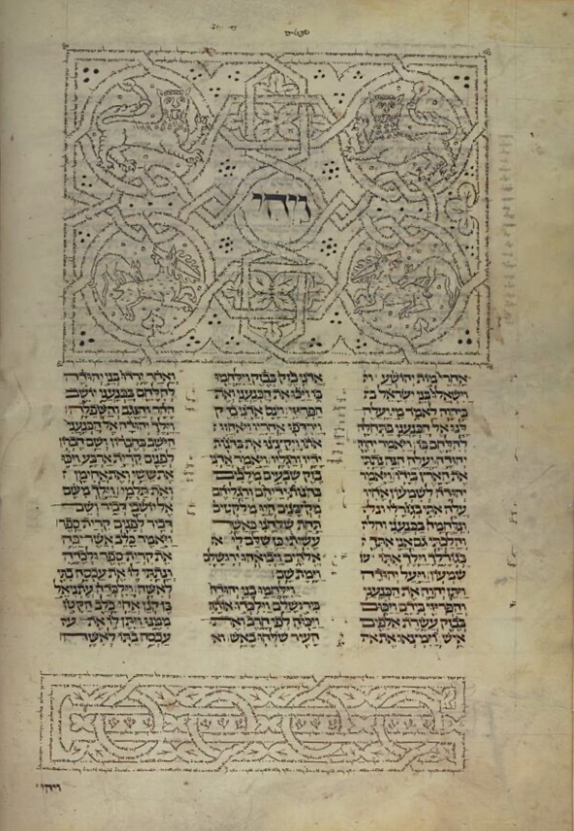 red_loeb's tweet photo. Wonderful initial-word panel at the beginning of Shoftim for #MicrographyMonday and #ManuscriptMonday
BnF MS Hébreu 9; 1304 CE; f.16v @GallicaBnF https://t.co/P6hSRYFAd7