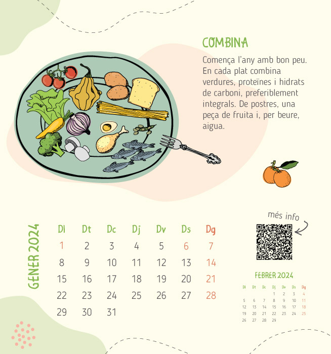 AlimentacioUB's tweet photo. El Campus @AlimentacioUB  i l'OSSMA UB presenten el nou calendari 2024 "Alimenta el benestar" amb  consells saludables cada mes. Us deixem el del mes de gener. https://t.co/0g34JUR4MY