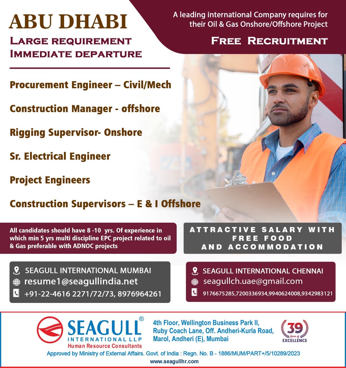 hrd1_seagull's tweet photo. 🇦🇪Abu Dhabi Jobs 
‼️Free Recruitment 
✔️Large Requirement - Onshore/Offshore Project
✈️Immediate Departure
📍Location- Mumbai &amp; Chennai
.

.

.
#abudhabijobs #seagull #mumbaijobs #chennaijobs #procurementengineer #constructionmanager #riggingsupervisor #srelectricalengineer https://t.co/OkqTYKAk0v
