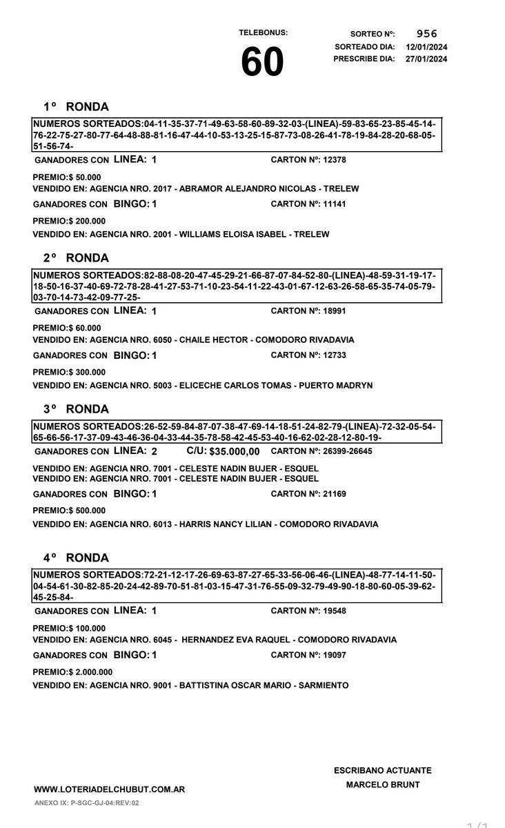IAS_Chubut's tweet image. Buenos días‼️
Compartimos el #extracto N° 956
 del #TelebingoChubutense 
Telebonus: 60 
👀 Mirá los resultados🍀