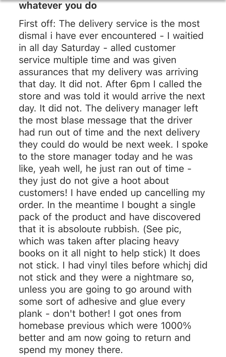 Rebeckaht's tweet photo. @BandQ won’t let me post my review of the dire customer service I received so here it is anyway #CustomerServiceFail 
Weekend ruined and stores that just don’t care https://t.co/F6K4CO7Z9S