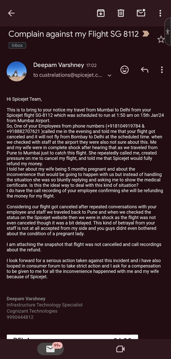 DeepamVarshney's tweet photo. Hi  @jagograhakjago &amp;  @consaff please take action against @flyspicejet  and i ask for an apology and a compensation for all the inconvenience caused to me and my family. https://t.co/M2YqqhuP61