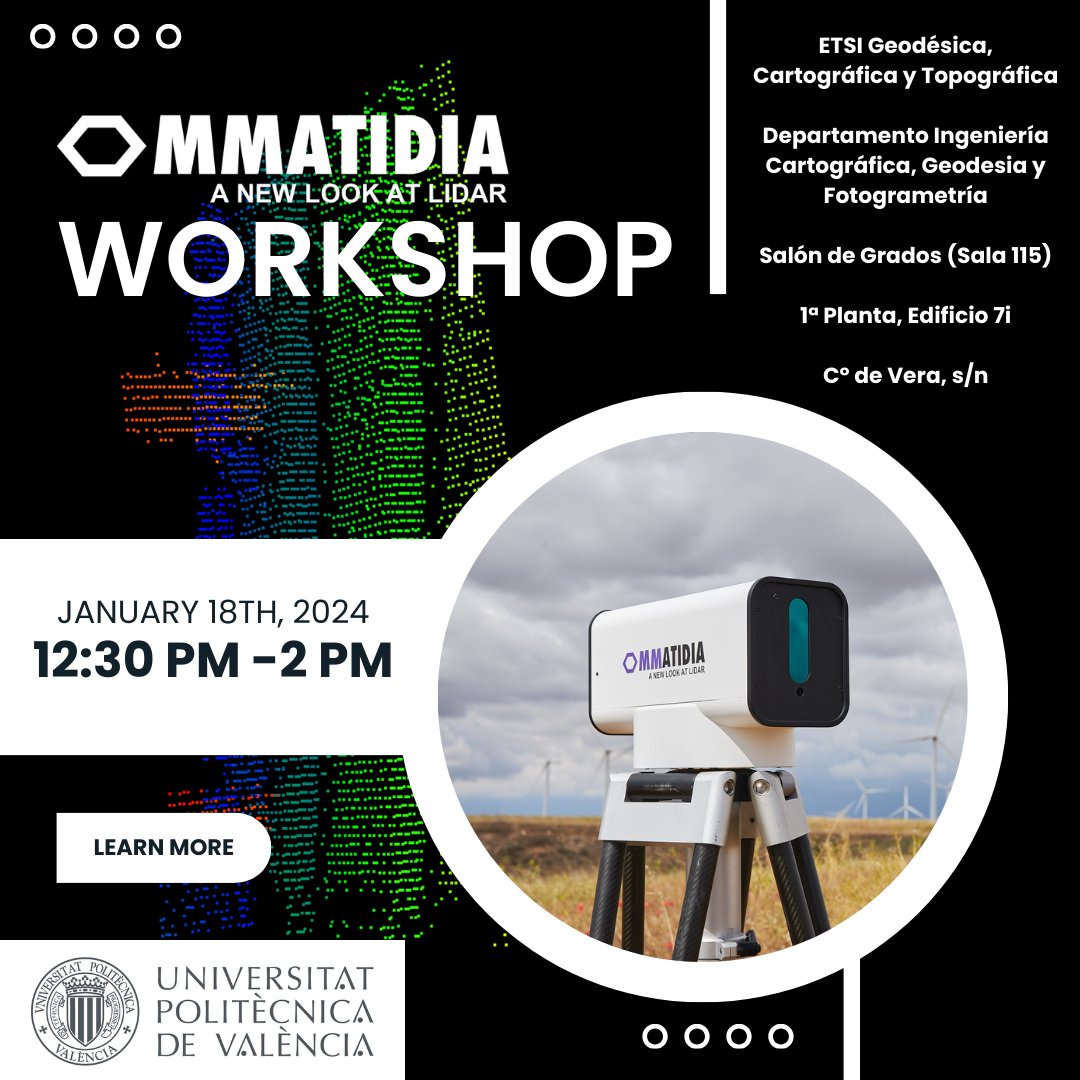 José Luis Lerma (@josellerma) on Twitter photo Taller LiDAR jueves 18, de 12:30 a 14:00, Salón de Grados <a href="/GeomaticaUPV/">Geomática y Topografía UPV</a>: Workshop Ommatidia: A new look at LiDAR <a href="/OmmatidiaLidar/">Ommatidia LiDAR</a> #laserradar #opticalmetrology <a href="/DepartamentoV/">Dep. Ingeniería Cartográfica UPV</a> Acceso libre y gratuito <a href="/UPV/">Universitat Politècnica de València</a> Taller LiDAR jueves 18, de 12:30 a 14:00, Salón de Grados <a href="/GeomaticaUPV/">Geomática y Topografía UPV</a>: Workshop Ommatidia: A new look at LiDAR <a href="/OmmatidiaLidar/">Ommatidia LiDAR</a> #laserradar #opticalmetrology <a href="/DepartamentoV/">Dep. Ingeniería Cartográfica UPV</a> Acceso libre y gratuito <a href="/UPV/">Universitat Politècnica de València</a>