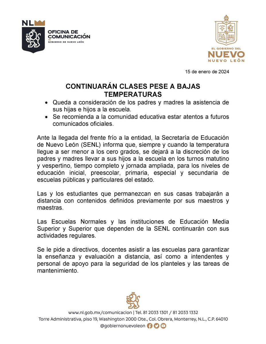 SenlOficial's tweet photo. Información importante para la comunidad educativa de Nuevo León. https://t.co/I93kc4QSoD