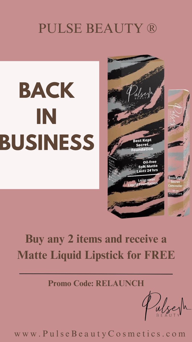 PulseBeautySkin's tweet photo. WE’RE BACK IN BUSINESS 🗣️🗣️🗣️. Buy any 2 items of your choice and receive a Matte Liquid Lipstick for FREE! Make sure you use promo code “RELAUNCH” at checkout to obtain free 🎁 . LINK IN BIO https://t.co/nUoxAp85EA
