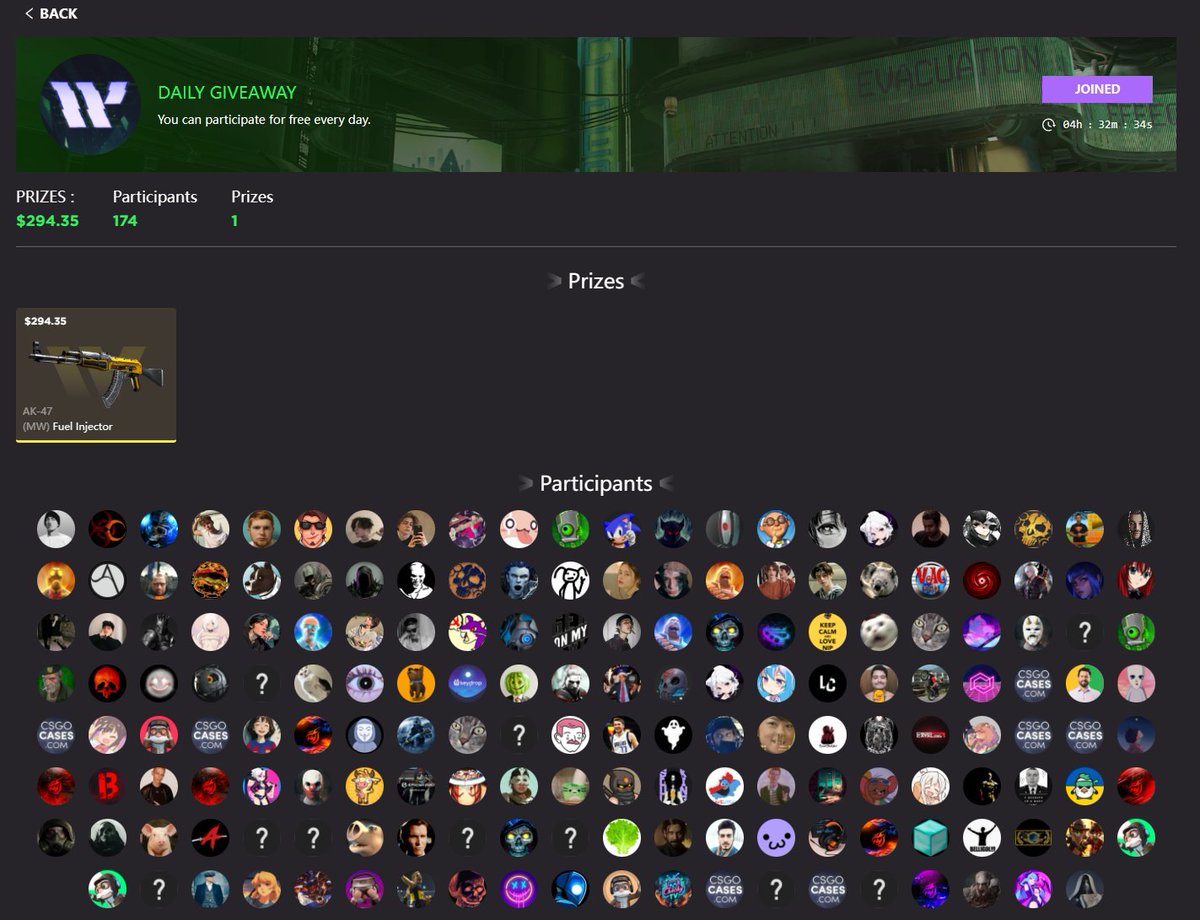 Congratulations to this user for winning the freebie. ‍If you want to participate, you can ‍click here wgskins.shop/?channelCode=9…
#csgoskins #csgo #CSGOROLL