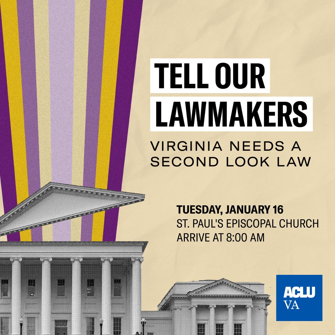🚨 TOMORROW: Join us to tell lawmakers in person to pass a Second Look law NOW. 

Our Commonwealth locks too many people up for too long. It's time to change that.

SIGN UP ✊ bit.ly/va-second-look…

#VALeg #2024GA