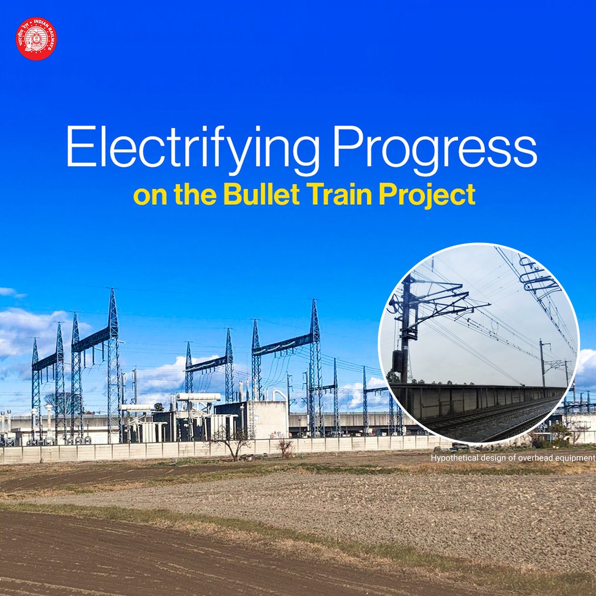 RailMinIndia's tweet photo. MAHSR gears up for lightning-fast progress in the #BulletTrain Project! LOA issued for electrical works under EW-1 package, paving the way for swift speeds of up to 320 km/h. https://t.co/hyK36CveiR