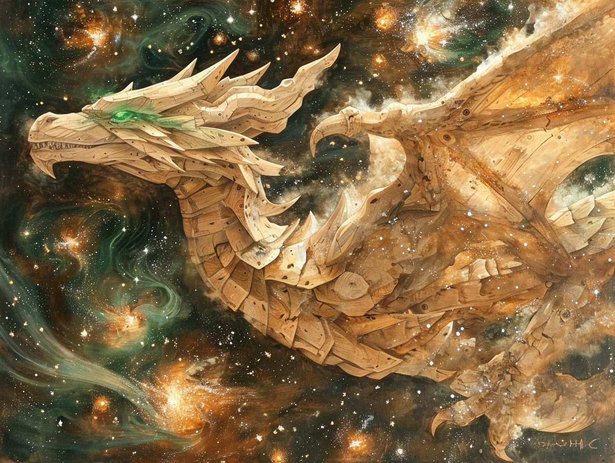 mariia_gonchar's tweet photo. My #Dragon for #InstantChallenge by @mazeguru_ai! ✨ Enchanting Harmony: A majestic wooden dragon, scales shimmering emerald, dances with fireworks, tracing constellations across the sky. Can you feel the magic? #BardDesign #AIart #DragonArt https://t.co/vhsyk5DtD6 https://t.co/t3LE4R3z8R