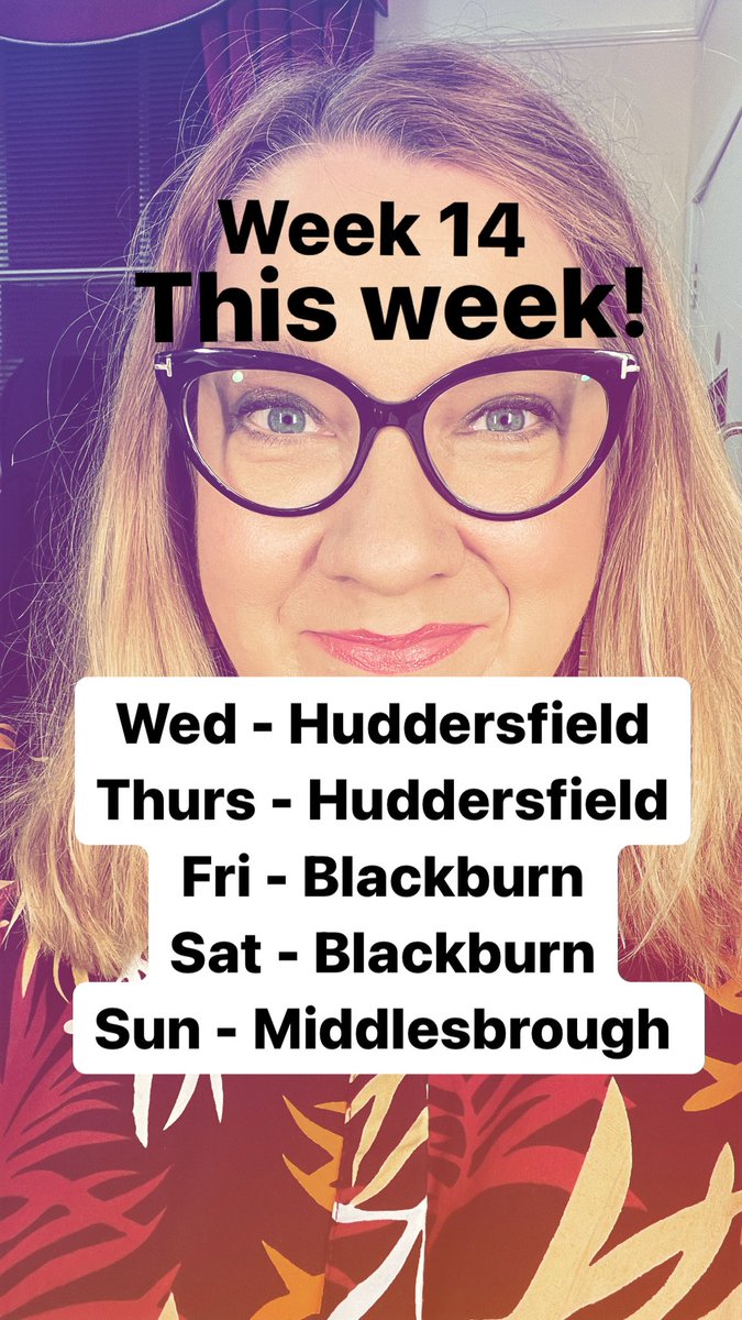 Week 14 and I’m in Huddersfield, Blackburn and Middlesbrough. Who’s coming? The full list is on my website. sarahmillican.co.uk Tickets available for various places in the UK, Ireland and Europe. More international shows coming soon.