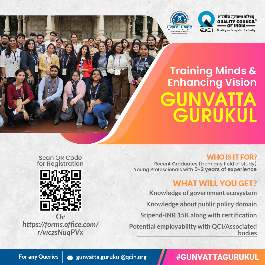 QualityCouncil's tweet photo. Embark on a better future with Gunvatta Gurukul. Click here to apply now: https://t.co/GpUB7YYc3W
#GunvattaGurukul #Learning #Knowledge #IndustryReady #EarnWhileYouLearn #QCI #NABH #NABL #NABCB #NBQP #NABET https://t.co/cGLTBraBCf