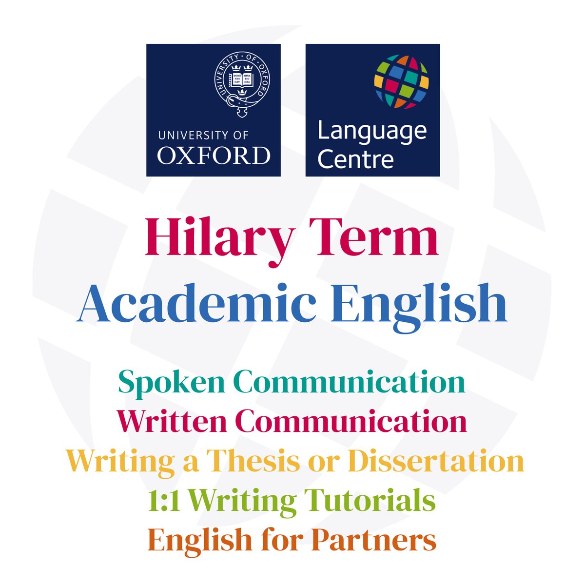 Book your place on an Academic English course by noon on 17 Jan 🗣️Spoken Communication & Pronunciation 🖋️Introduction to Academic Writing & Language 🖋️Key Issues in Academic Written Communication 📚Writing a Thesis or Dissertation 👫English for Partners lang.ox.ac.uk/academic-engli…