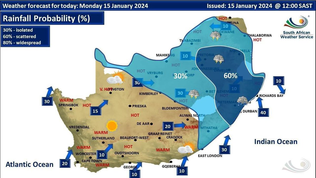 kzngov's tweet photo. 🌦️⚠️🌧️Weather warning for today, A: Yellow level 2 warning for severe thunderstorms: Heavy rain- flooding Possible hail &amp; strong winds.  Area: northern areas of KwaZulu-Natal.  #BeDisasterWise https://t.co/NzufdR7MOC