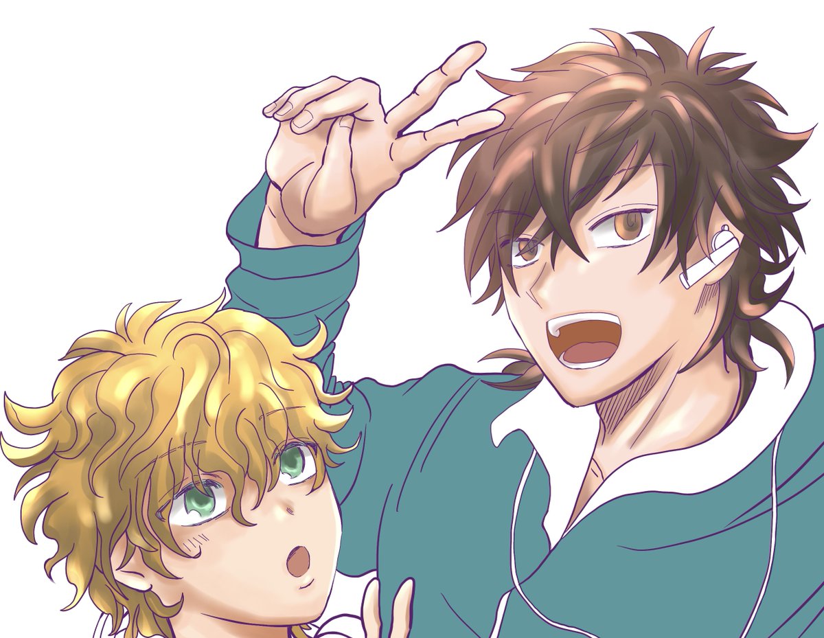 「凰太&レイキのイラストを描いてます〜この2人のイラスト、ということは…?……シュ」|素笛ゆたかのイラスト