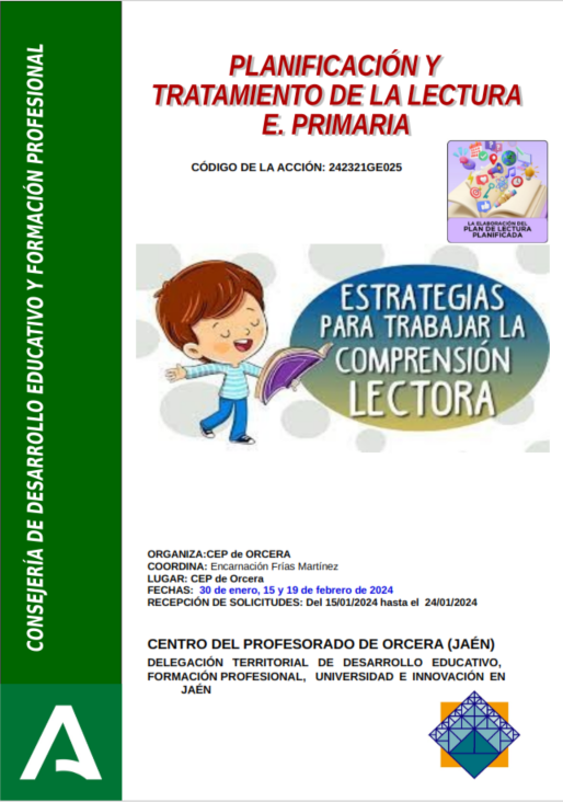 PLANIFICACIÓN Y TRATAMIENTO DE LA LECTURA. ED. PRIMARIA
juntadeandalucia.es/educacion/port…

Enlace al detalle e inscripción: juntadeandalucia.es/educacion/secr…