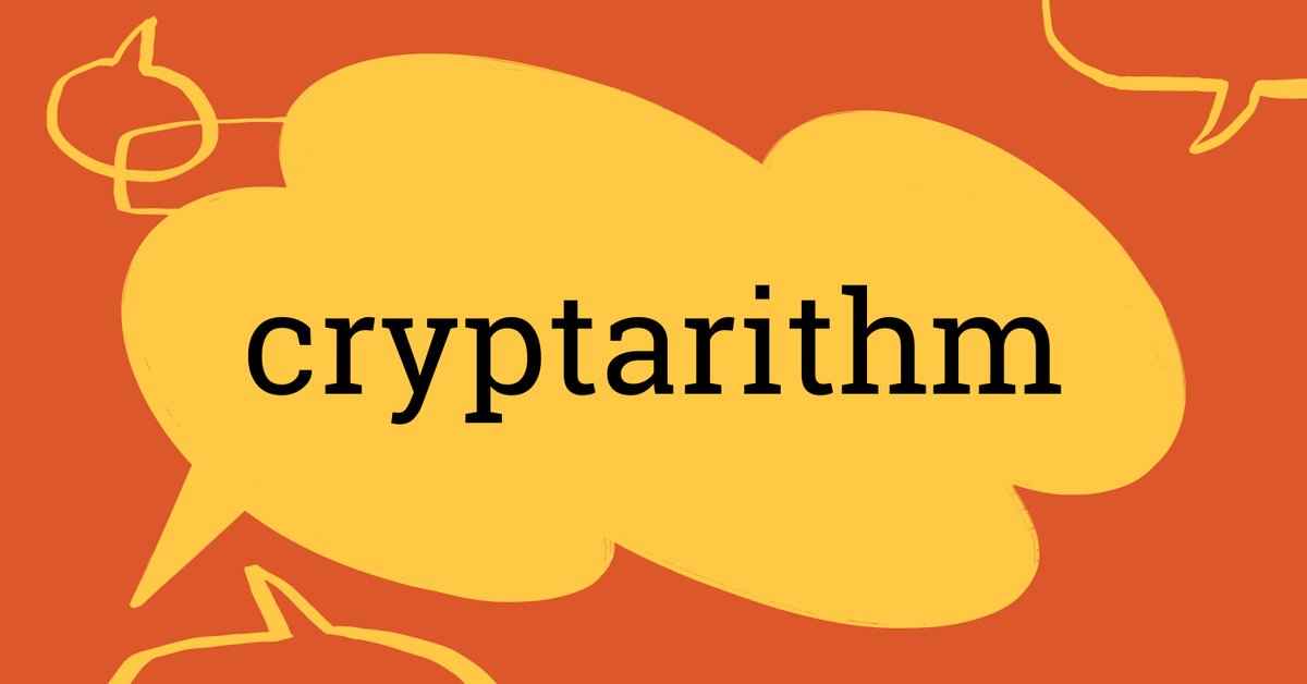 CollinsDict's tweet photo. #wordoftheday CRYPTARITHM - N. a type of mathematical puzzle in which the digits of an equation have been substituted by letters.
https://t.co/g1beC3Eard
#collinsdictionary #words #vocabulary #language #cryptarithm https://t.co/aJZm9bsNyr