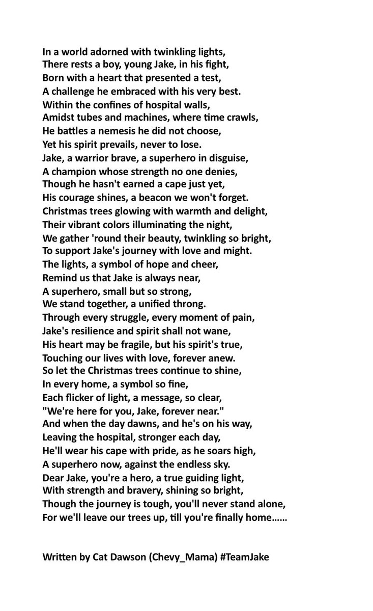 Chevy_mama's tweet photo. @lorilydialove I I hope you like this poem 🙏🏼♥️ I hope Jake and his family like this please know that myself and my family have Jake and his family and friends in our thoughts and prayers, and I wrote this into the wee hours of last night…. #PrayersForJake 🙏🏼 https://t.co/A1mJ3ZhWTZ