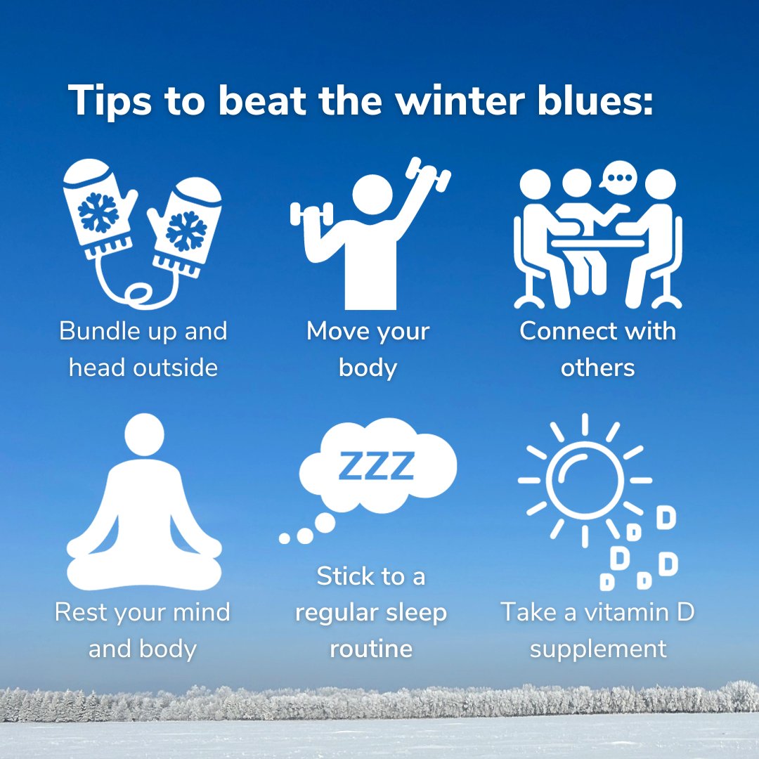 SharedHealthMB's tweet photo. Feeling the winter blues? You are not alone. Today is #BlueMonday, a time when the challenges of the season - maybe it’s the weather or financial difficulties - can hit us hard. If you or anyone you know is need of mental health support or resources visit https://t.co/8dYxo0bRdC. https://t.co/zW9PIwU7O7