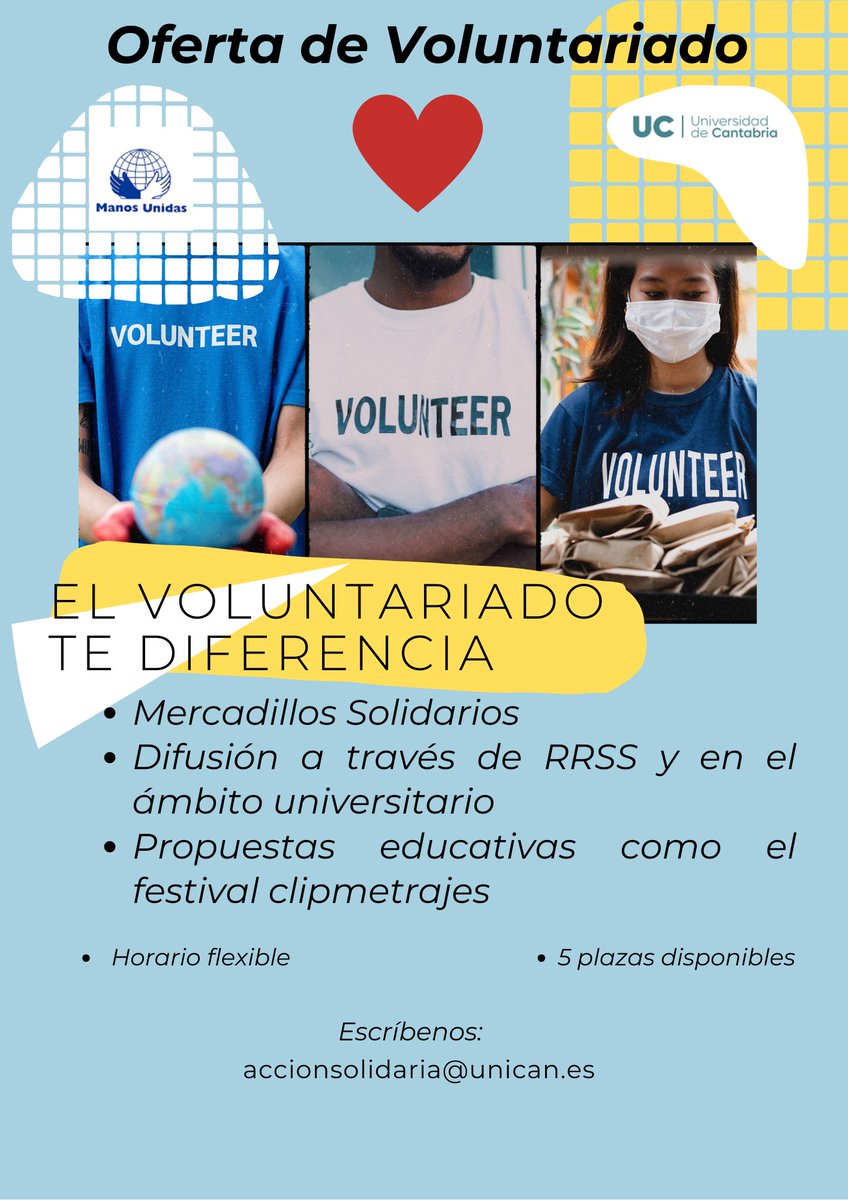 🔴Nueva Oferta de Voluntariado 🔴 @manosunidassant 😊¿Te apetece colaborar como voluntario y contribuyendo a tu entorno social? 🥰 Más información: web.unican.es/unidades/ofici…