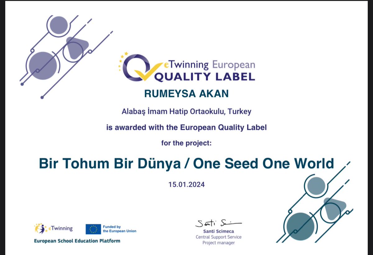 AlabasImam's tweet photo. Okulumuz öğretmenlerinden Rumeysa Akan yürütücülüğünü yaptığı eTwinning projesiyle Avrupa kalite etiketi almıştır. Kendisini tebrik eder başarılarının devamını dileriz.
@Diyarbakirmem 
@Murat4Kucukali 
@CinarMEM21 https://t.co/9cunIbqeOJ
