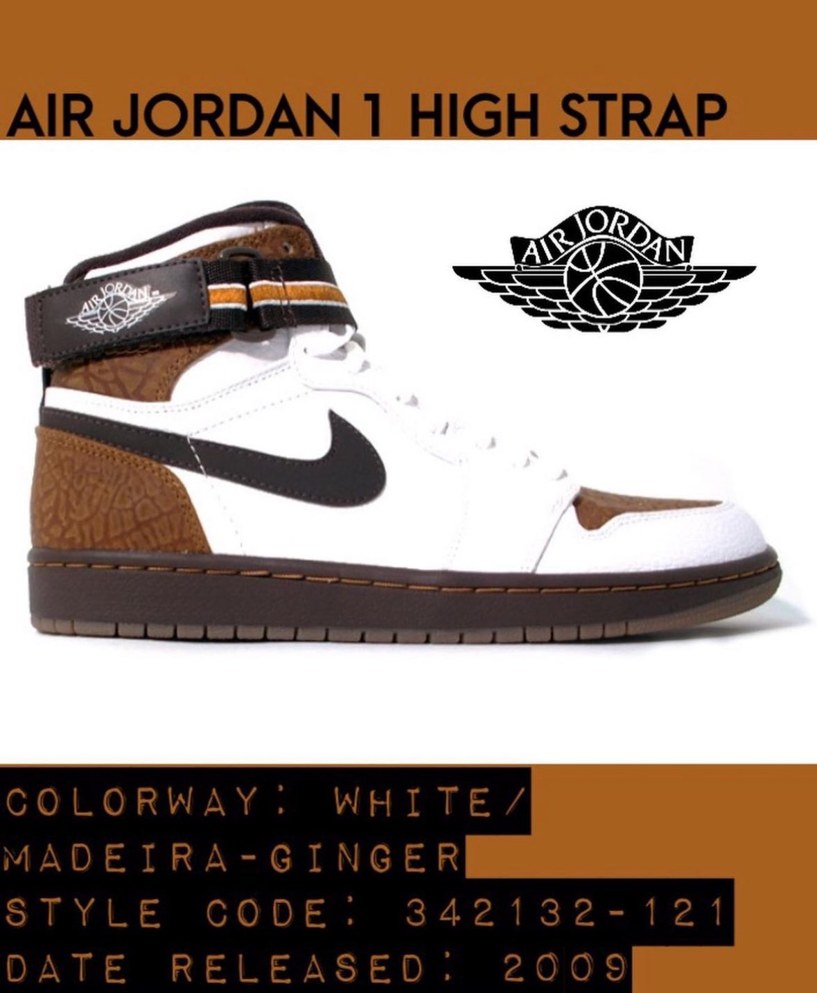 Air jordan 1 high strap white madeira ginger sale