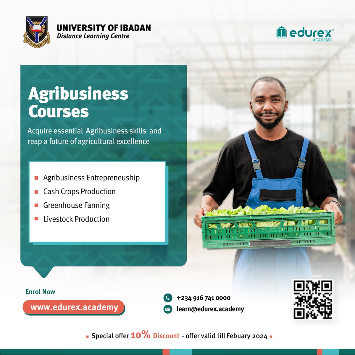 Edurex_Academy's tweet photo. Learn from the best when you enrol in any of our Agribusiness courses.
Call +234 916 741 0000 or visit https://t.co/xXwdv0UU6T today and embark on a journey of endless possibilities.
#EdurexAcademy #LearningThatTransforms #OnlineLearning #UniversityofIbadan https://t.co/TjhHeCM2BR