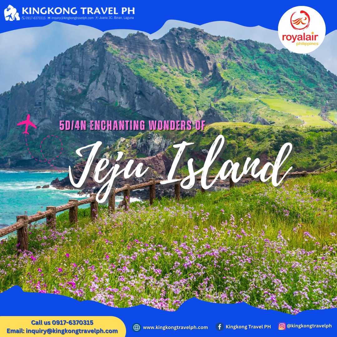 kingkong_ph's tweet photo. Shake off the routine and step into a world of wonder! 🌟 Secure your spot for the 5D4N Enchanting Wonders of Jeju Island group departure for as low as USD888 per person. 🏝️ Your dream escape is just a click away! ✈️🌺 #JejuDreams #TravelGoals #KingkongTravelPh https://t.co/aGydBAV7nH