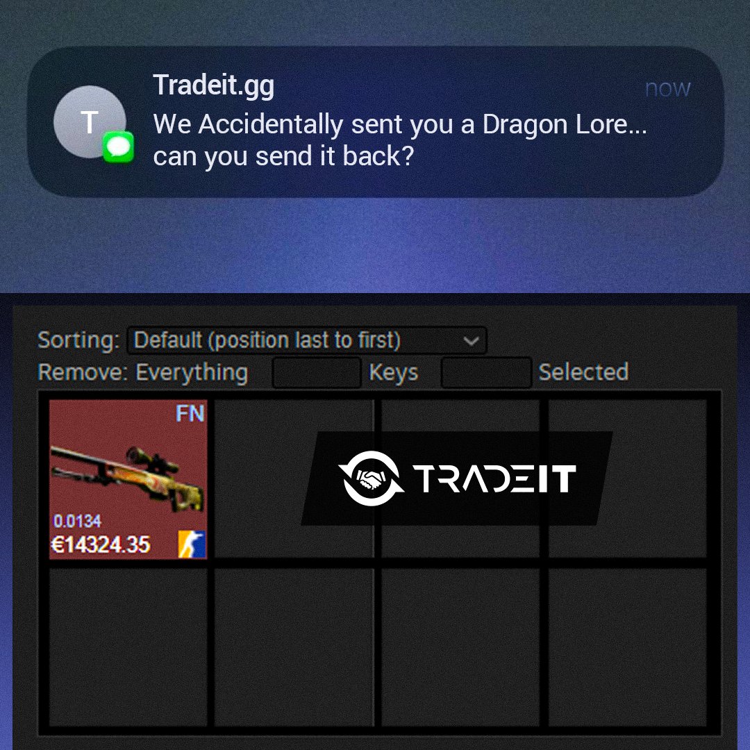 tradeit_gg's tweet photo. We accidentally sent you a Dragon Lore...

Your third emoji is your reaction 👀 https://t.co/DbR2ifwZBE