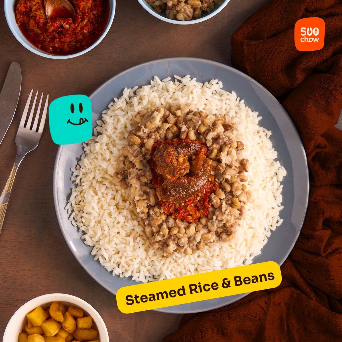 500chow's tweet photo. If you are craving a nutritious meal, you've come to the right place. 🥳

Here's our Chef's Pick for the week: Steamed Rice &amp; Beans, available for less than 2,000 naira.

Download the 500Chow app to order now!

#ChefsPick #500Chow #TheFoodBangs https://t.co/pv5tarRFXr