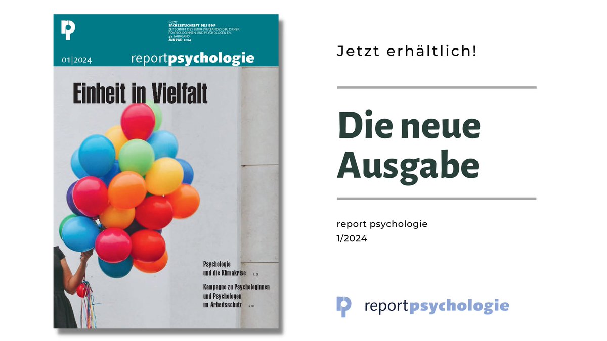 Ausgabe 1/2024 des Report Psychologie widmet sich im Schwerpunkt den Fachpsycholog:innen-Titeln und Zertifikaten des BDP, einem häufig eingesetzten Standard aus dem großen berufspolitischen Werkzeugkoffer. Das Heft können Sie hier bestellen: psychologenverlag.de/Produkte/dCatI…